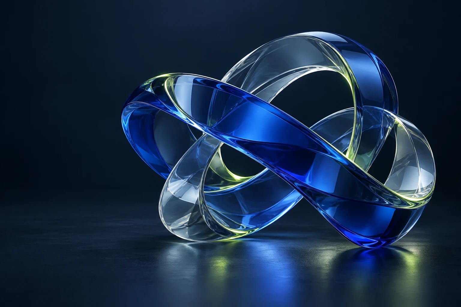 Interconnected blue glass ribbons representing connected technology
